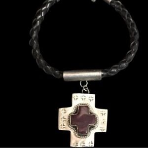 Vintage Braided Leather Sterling Sugalite Cross Bracelet